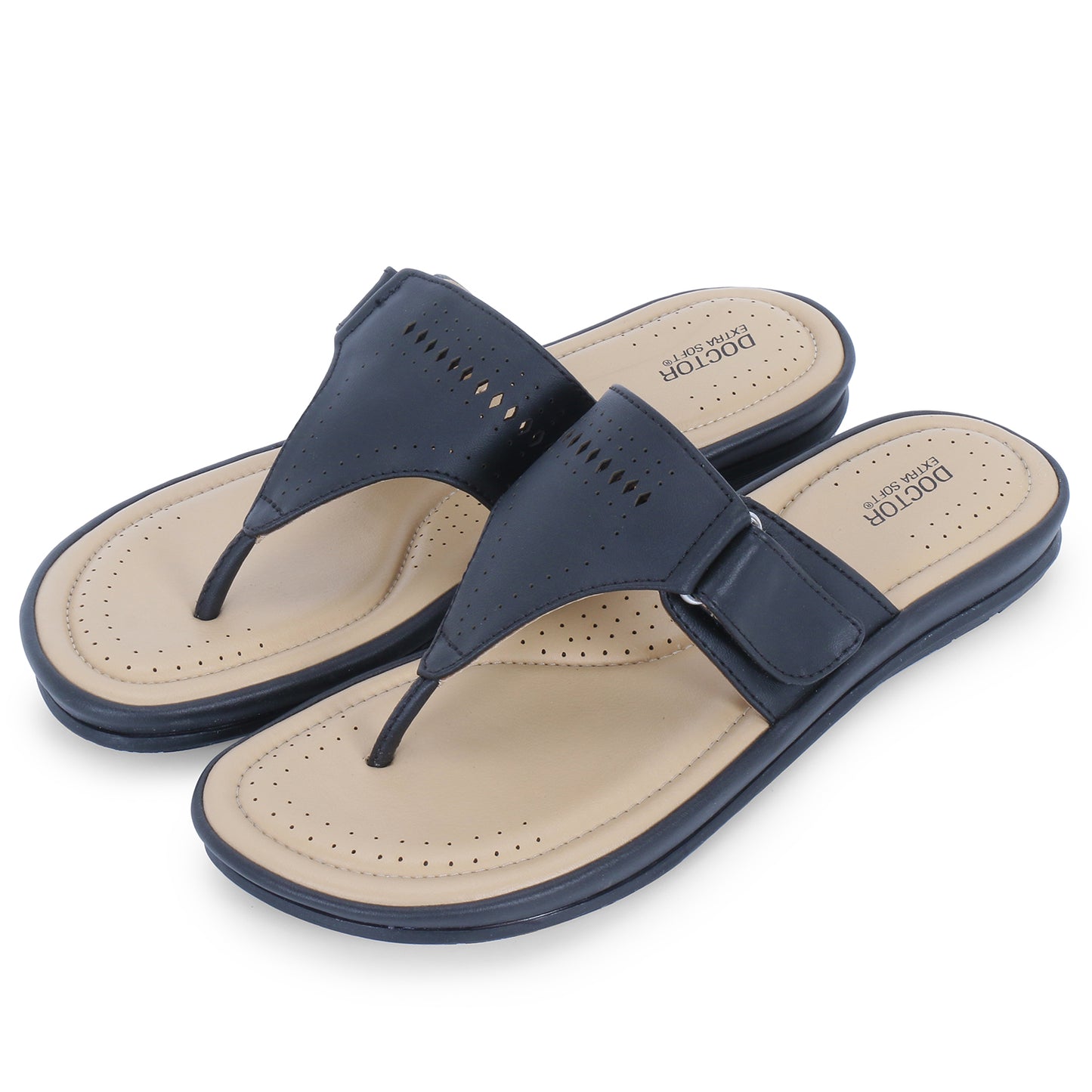 DOCTOR EXTRA SOFT D-608 Women's Flat Memory Foam Chappals, Fashionable Stylish Casual Comfortable Diabetic Orthopedic Lightweight Synthetic Slip-on Sandals with Adjustable Strap for Ladies