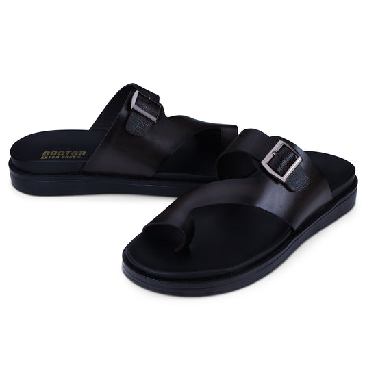 Doctor Extra Soft F-1 , Men's Classic Casual Original Leather Thong Black/Brown Sandals/Chappals with Memory Foam Cushion| Stylish & Non-Slip|Comfortable & Lightweight |Flip flops Slippers Gents & Boys