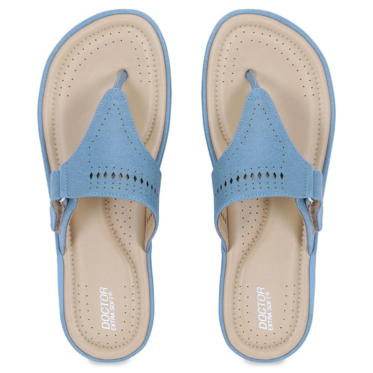 DOCTOR EXTRA SOFT D-608 Women's Flat Memory Foam Chappals, Fashionable Stylish Casual Comfortable Diabetic Orthopedic Lightweight Synthetic Slip-on Sandals with Adjustable Strap for Ladies