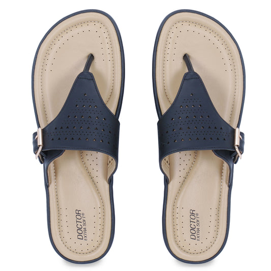 DOCTOR EXTRA SOFT 609 Women's Flat Memory Foam Slippers/Flip-Flops Fashion Stylish Casual Comfortable Diabetic Orthopedic Lightweight Synthetic Slip-on Sandals with Adjustable Buckle for Girls/Ladies