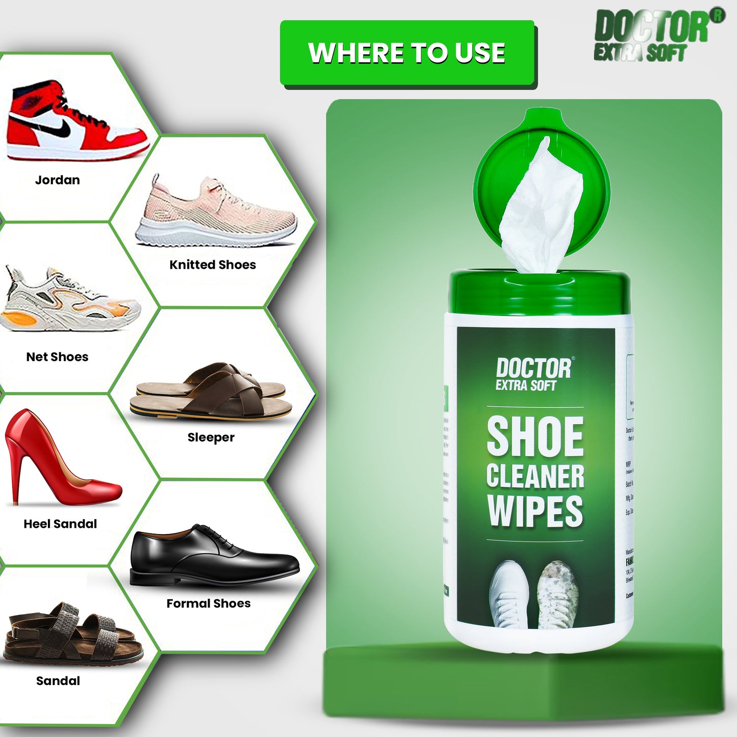 Doctor Extra Soft D-921 Shoe Cleaner Wet Wipes For Shoes/Loafers/Sandals/Slippers/Athletic Shoes/Sneakers/White Shoes/Tennis Shoes/Scrub Off Dirt/Mud/Grass Stains - 50 Wipes (Ready to Use)