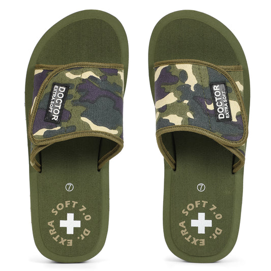 DOCTOR EXTRA SOFT D-53 Camo Ortho Care Adjustable Strap Super Comfort Dr.Sliders Flipflops & Camouflaged House Slippers for Men’s and Boy’s Slides