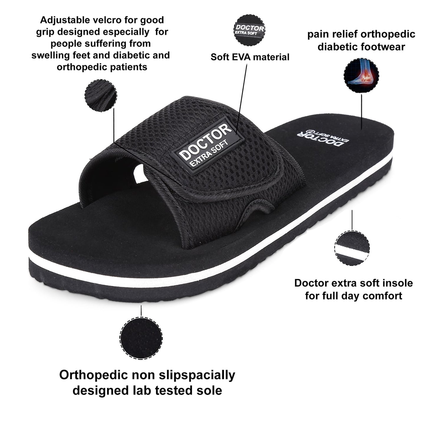 DOCTOR EXTRA SOFT D-25 Men's Dr Slippers/Sliders, Avoids Blisters, Scars, Sweating & Pain