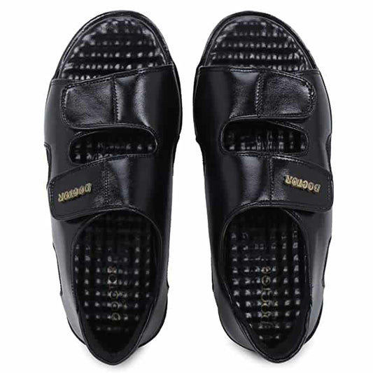 Doctor Extra Soft L-10 Diabetic Comfortable Dr Sole Footwear Latest Black Cushioned Adjustable Strap Sandals for Men's-Gents-Boy's