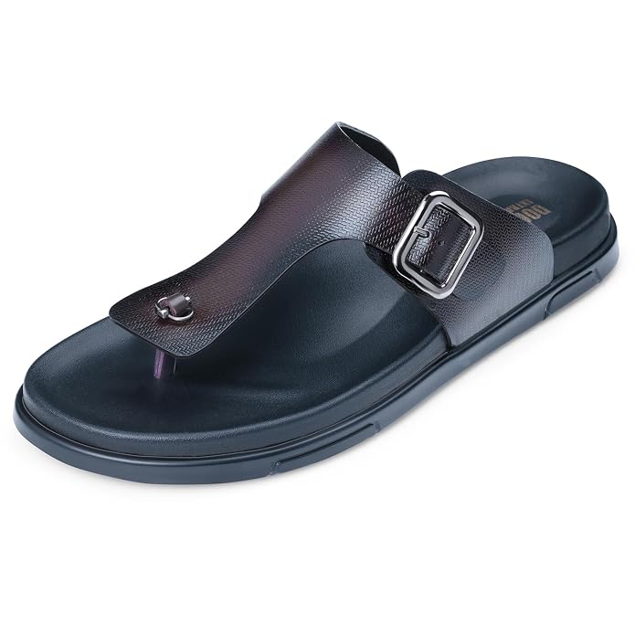DOCTOR EXTRA SOFT Men's Classic Casual Original Leather Thong Black/Brown Sandals/Chappals with Memory Foam Cushion| Stylish & Non-Slip|Comfortable & Lightweight |Flip flops Slippers Gents & Boys F-12