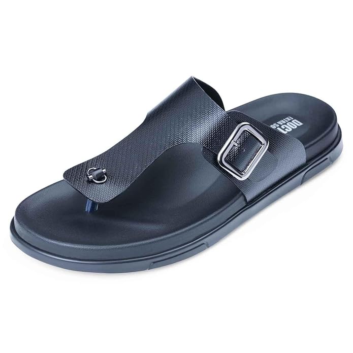 DOCTOR EXTRA SOFT Men's Classic Casual Original Leather Thong Black/Brown Sandals/Chappals with Memory Foam Cushion| Stylish & Non-Slip|Comfortable & Lightweight |Flip flops Slippers Gents & Boys F-12