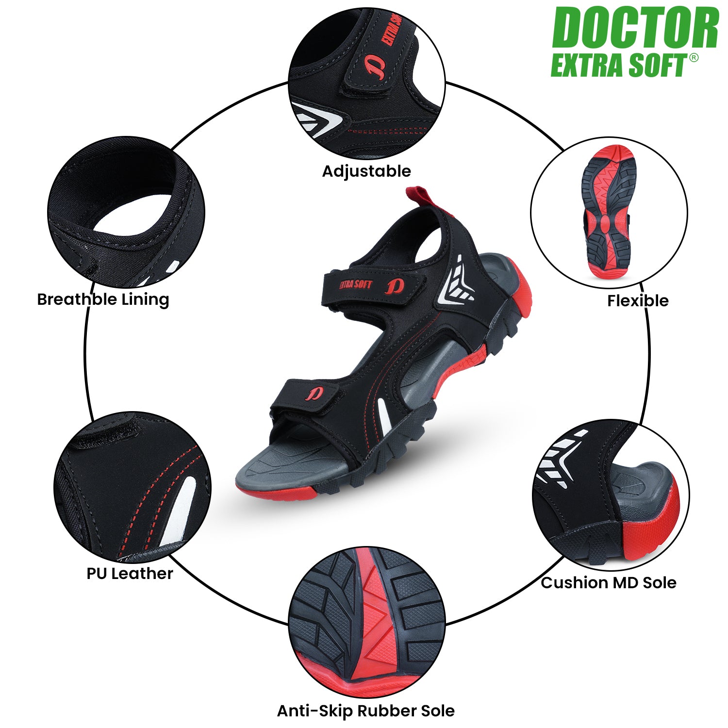 DOCTOR EXTRA SOFT Men's Sandals | Anti-Skid, Lightweight, Cushioned | D-304
