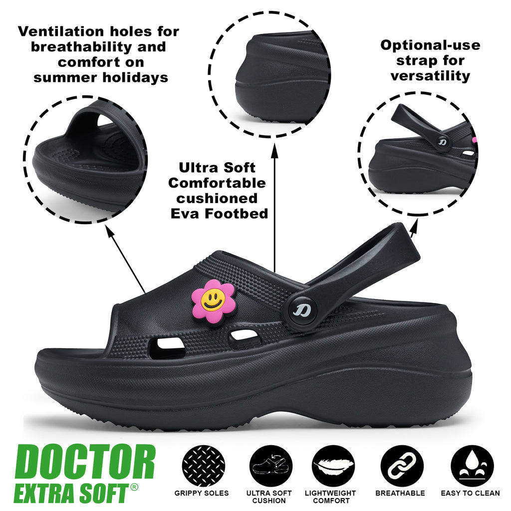DOCTOR EXTRA SOFT Women's Classic Smiley Charm Clogs/Sandals with Adjustable Back Strap for Adult| Comfortable & Lightweight | Stylish & Anti-Skid| Casual Waterproof Everyday Mules Girls Ladies D-539