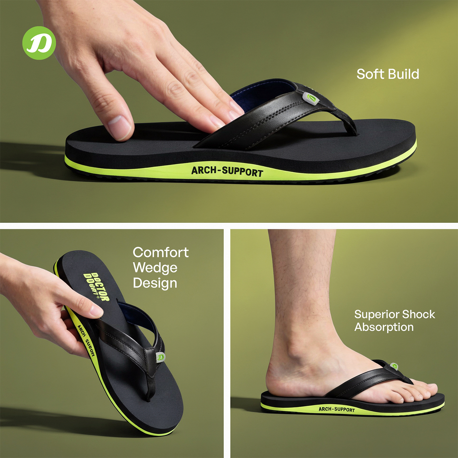DOCTOR EXTRA SOFT Thong Arch Support Ortho Slippers for Mens| Orthopedic Diabetic & Stylish| Lightweight Comfortable & Casual| Cushion Anti-Skid Bedroom Daily Use House Flip-Flops Gents Boys NEW-D-38