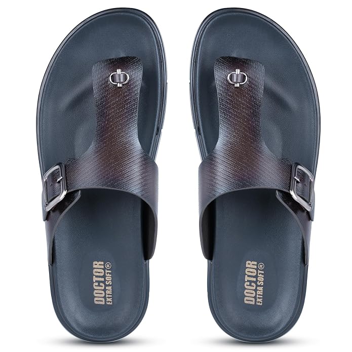 DOCTOR EXTRA SOFT Men's Classic Casual Original Leather Thong Black/Brown Sandals/Chappals with Memory Foam Cushion| Stylish & Non-Slip|Comfortable & Lightweight |Flip flops Slippers Gents & Boys F-12