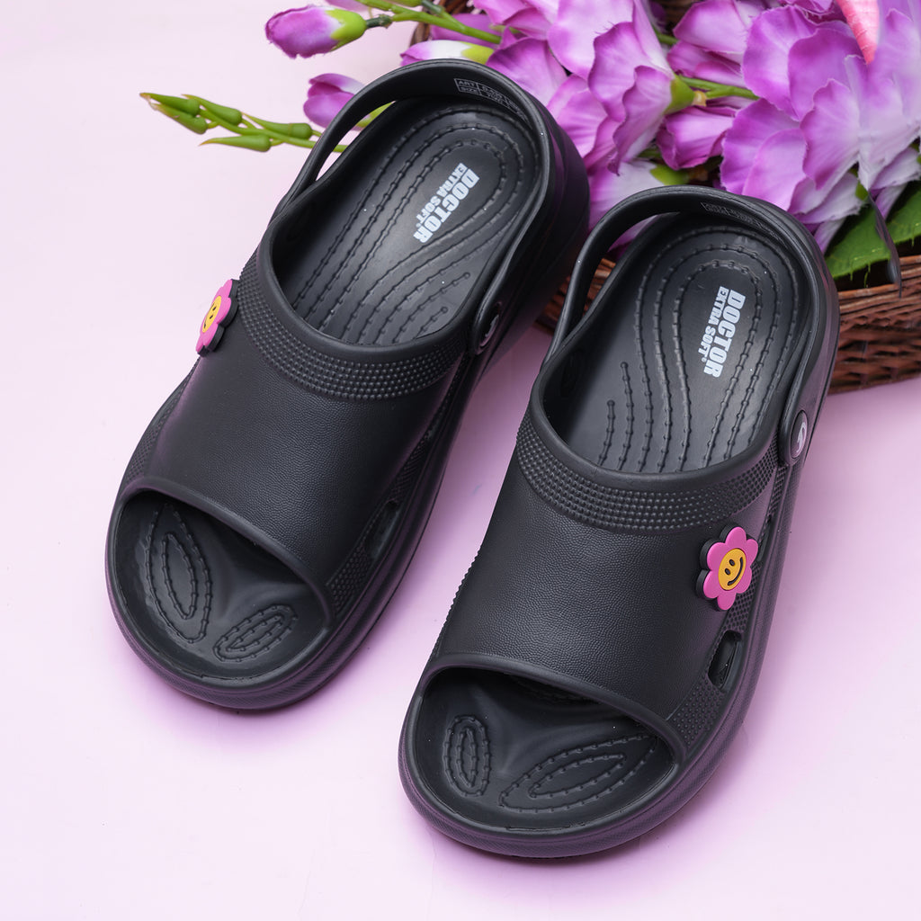 DOCTOR EXTRA SOFT Women's Classic Smiley Charm Clogs/Sandals with Adjustable Back Strap for Adult| Comfortable & Lightweight | Stylish & Anti-Skid| Casual Waterproof Everyday Mules Girls Ladies D-539