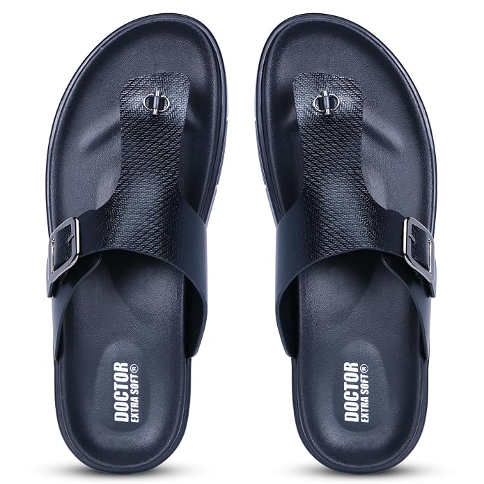 DOCTOR EXTRA SOFT Men's Classic Casual Original Leather Thong Black/Brown Sandals/Chappals with Memory Foam Cushion| Stylish & Non-Slip|Comfortable & Lightweight |Flip flops Slippers Gents & Boys F-12