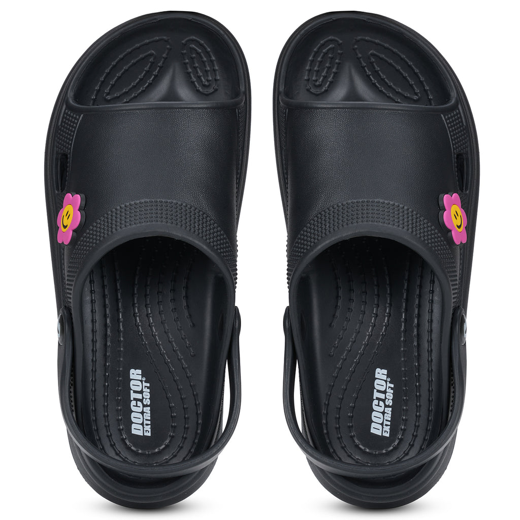 DOCTOR EXTRA SOFT Women's Classic Smiley Charm Clogs/Sandals with Adjustable Back Strap for Adult| Comfortable & Lightweight | Stylish & Anti-Skid| Casual Waterproof Everyday Mules Girls Ladies D-539