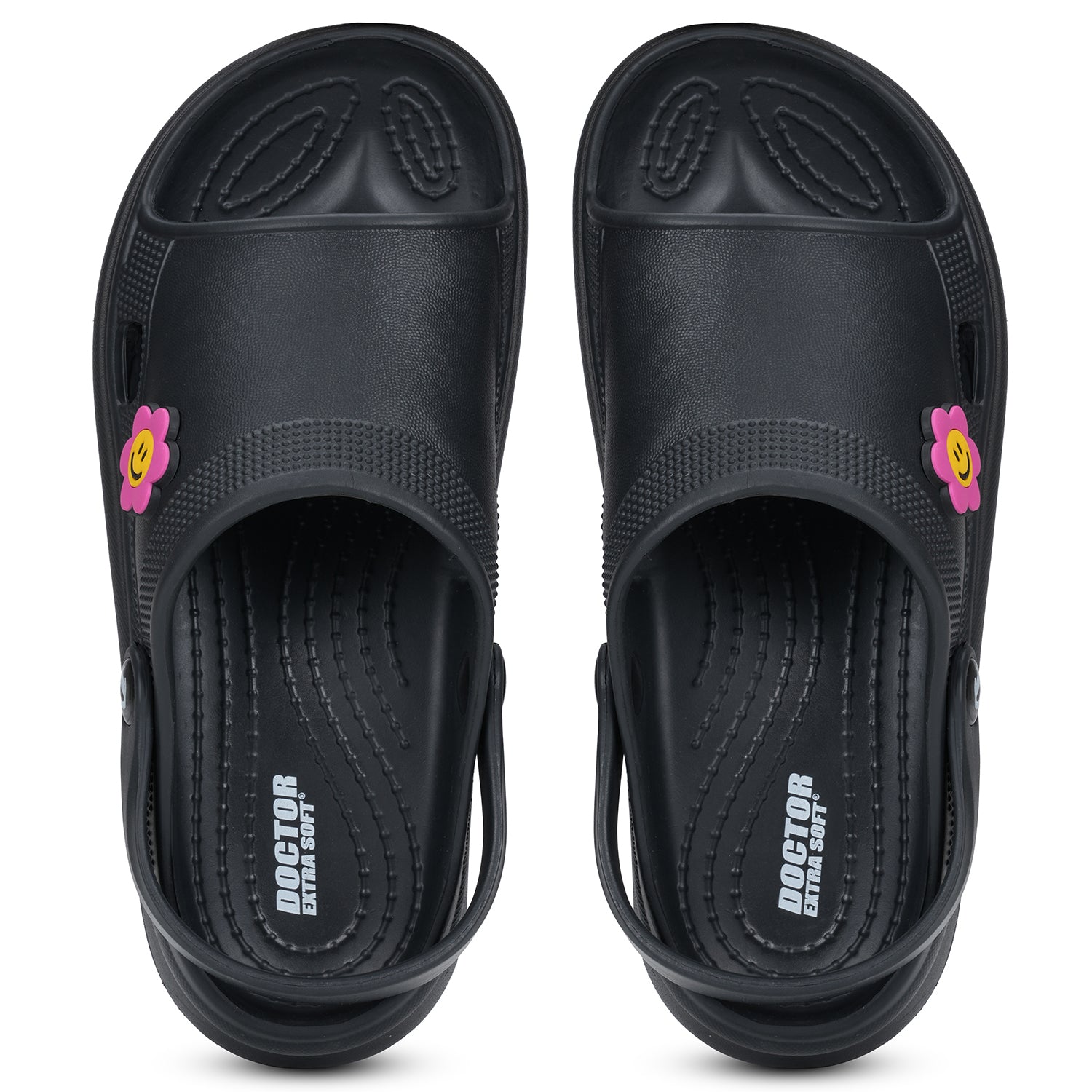 DOCTOR EXTRA SOFT Women's Classic Smiley Charm Clogs/Sandals with Adjustable Back Strap for Adult| Comfortable & Lightweight | Stylish & Anti-Skid| Casual Waterproof Everyday Mules Girls Ladies D-539