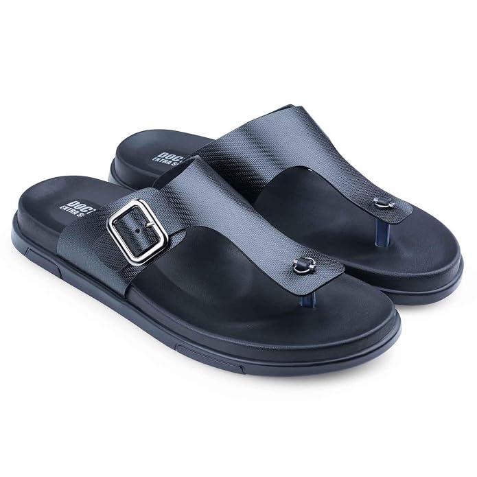 DOCTOR EXTRA SOFT Men's Classic Casual Original Leather Thong Black/Brown Sandals/Chappals with Memory Foam Cushion| Stylish & Non-Slip|Comfortable & Lightweight |Flip flops Slippers Gents & Boys F-12