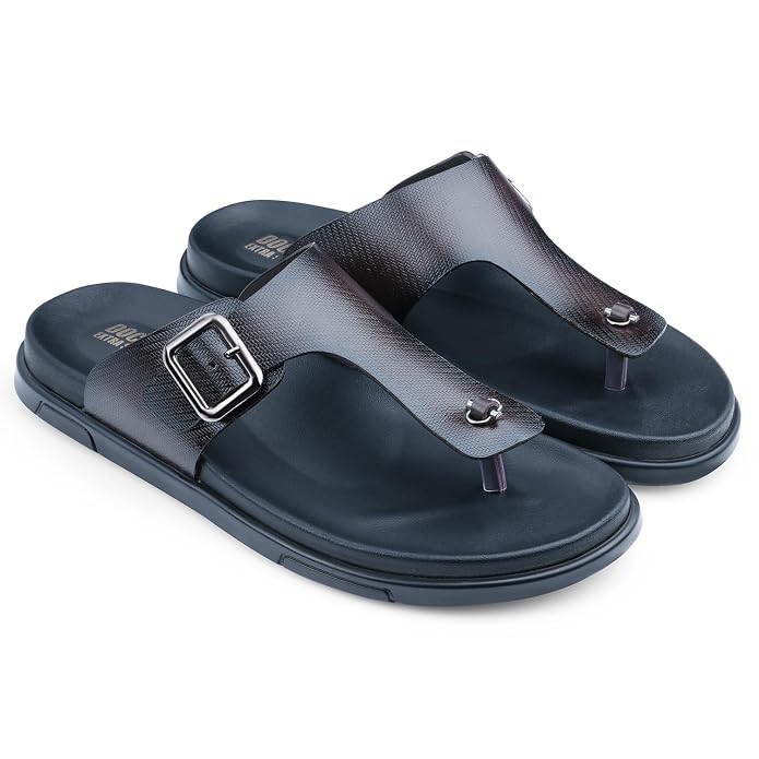 DOCTOR EXTRA SOFT Men's Classic Casual Original Leather Thong Black/Brown Sandals/Chappals with Memory Foam Cushion| Stylish & Non-Slip|Comfortable & Lightweight |Flip flops Slippers Gents & Boys F-12