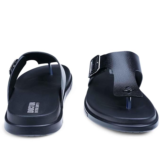 DOCTOR EXTRA SOFT Men's Classic Casual Original Leather Thong Black/Brown Sandals/Chappals with Memory Foam Cushion| Stylish & Non-Slip|Comfortable & Lightweight |Flip flops Slippers Gents & Boys F-12