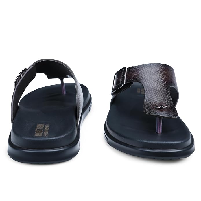 DOCTOR EXTRA SOFT Men's Classic Casual Original Leather Thong Black/Brown Sandals/Chappals with Memory Foam Cushion| Stylish & Non-Slip|Comfortable & Lightweight |Flip flops Slippers Gents & Boys F-12