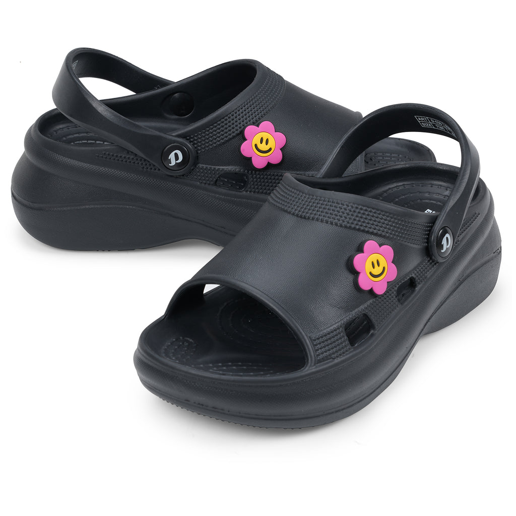 DOCTOR EXTRA SOFT Women's Classic Smiley Charm Clogs/Sandals with Adjustable Back Strap for Adult| Comfortable & Lightweight | Stylish & Anti-Skid| Casual Waterproof Everyday Mules Girls Ladies D-539