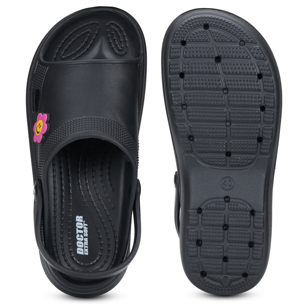 DOCTOR EXTRA SOFT Women's Classic Smiley Charm Clogs/Sandals with Adjustable Back Strap for Adult| Comfortable & Lightweight | Stylish & Anti-Skid| Casual Waterproof Everyday Mules Girls Ladies D-539