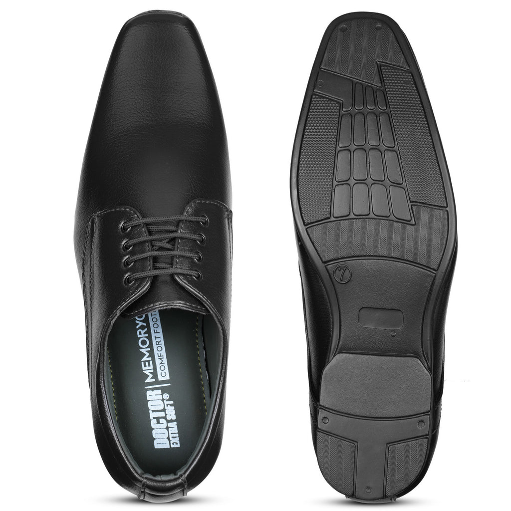 DOCTOR EXTRA SOFT Men’s Black Formal Shoes– Classic Office Business Dress Shoes, Slip On & Lace Up Style, Lightweight Cushioned Sole, Non-Slip Professional Work, Wedding,Party & Casual Footwear D-851