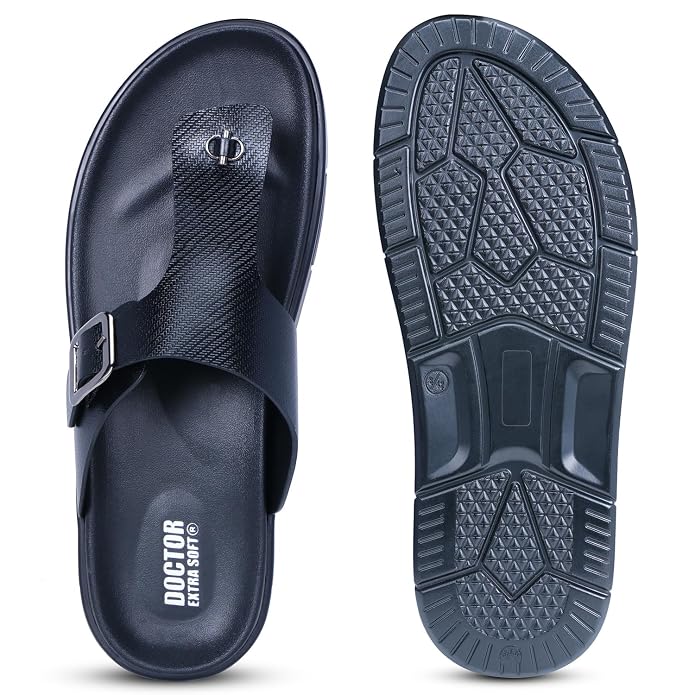 DOCTOR EXTRA SOFT Men's Classic Casual Original Leather Thong Black/Brown Sandals/Chappals with Memory Foam Cushion| Stylish & Non-Slip|Comfortable & Lightweight |Flip flops Slippers Gents & Boys F-12
