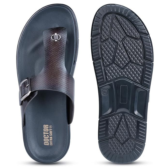 DOCTOR EXTRA SOFT Men's Classic Casual Original Leather Thong Black/Brown Sandals/Chappals with Memory Foam Cushion| Stylish & Non-Slip|Comfortable & Lightweight |Flip flops Slippers Gents & Boys F-12
