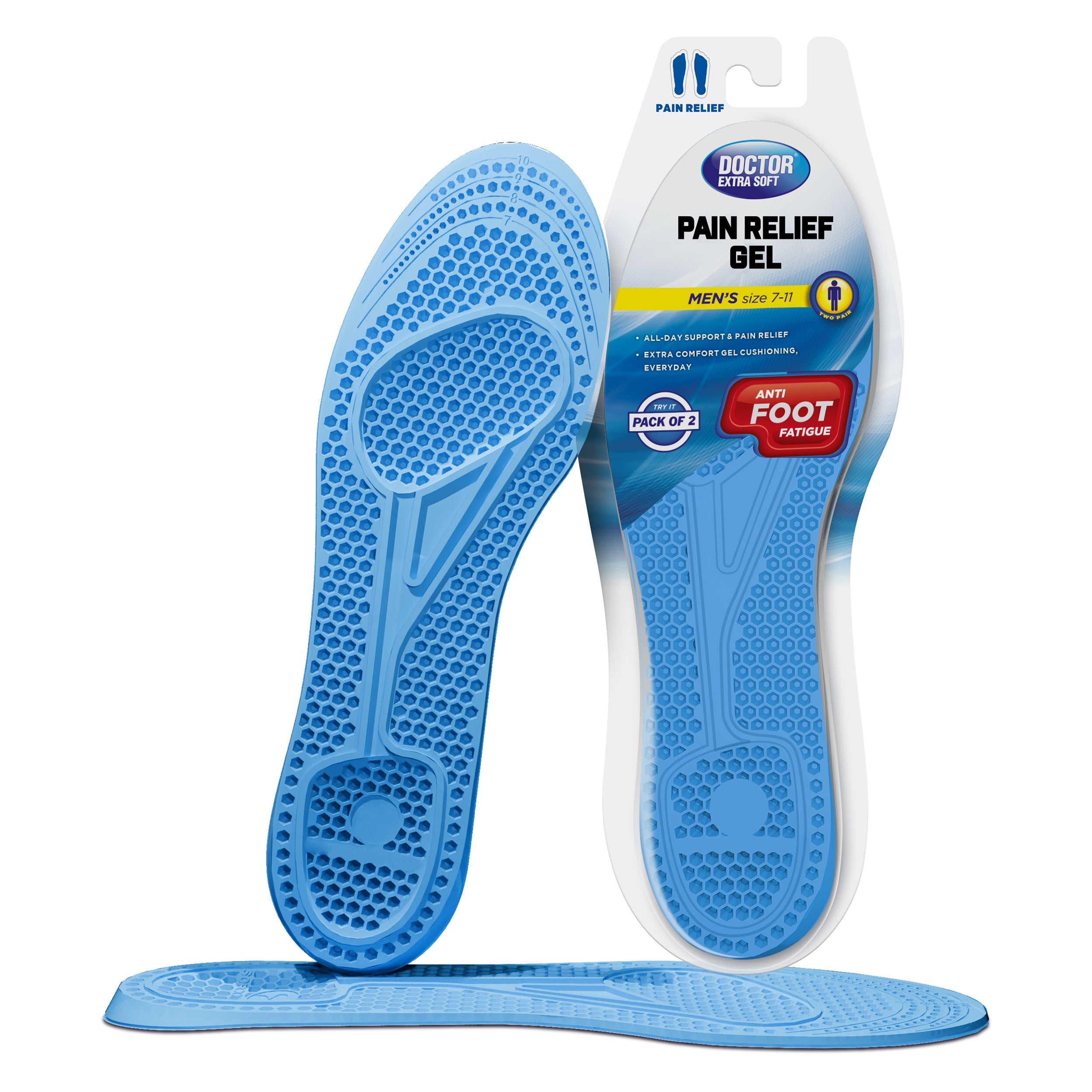 DOCTOR EXTRA SOFT Pain Relief Trimmable Gel Insoles Pack of 2 Pair for Men's Size 7-11| Comfortable & Breathable| Lightweight & Durable| Ideal For Loose Shoes or Replacing Existing Insoles/Inserts