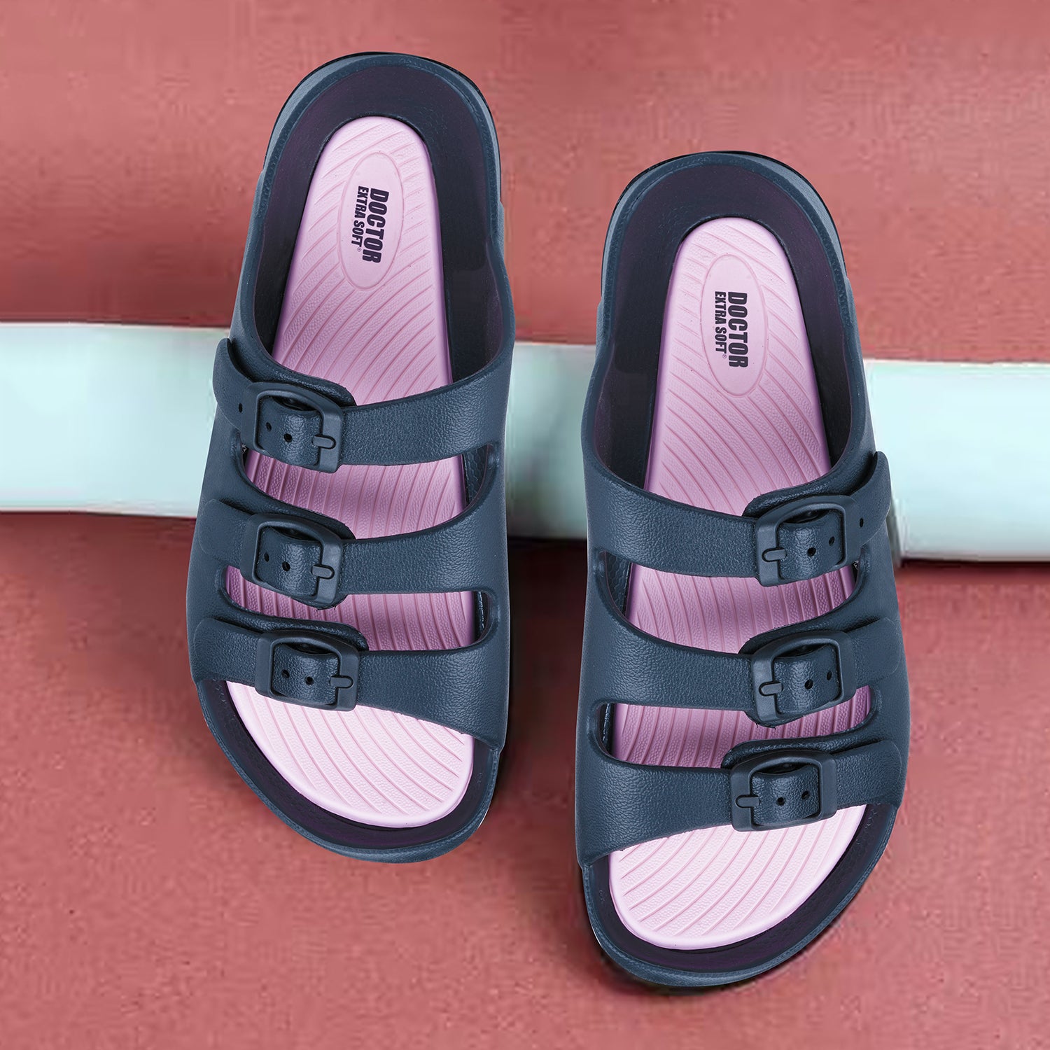 DOCTOR EXTRA SOFT Women’s EVA Slide Slip-On with Adjustable Triple Buckle Straps| Lightweight & Comfortable| Waterproof Summer Beach Pool Sandals for Indoor/Outdoor Casual Daily Walking Slippers D-548