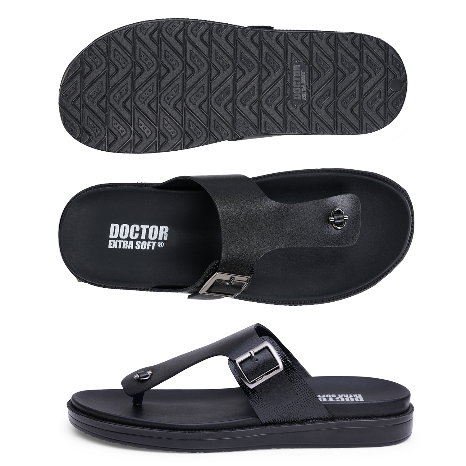 OCTOR EXTRA SOFT Men's Classic Casual Original Leather Thong Black/Brown Sandals/Chappals with Memory Foam Cushion| Stylish & Non-Slip|Comfortable & Lightweight |Flip flops Slippers Gents & Boys F-3