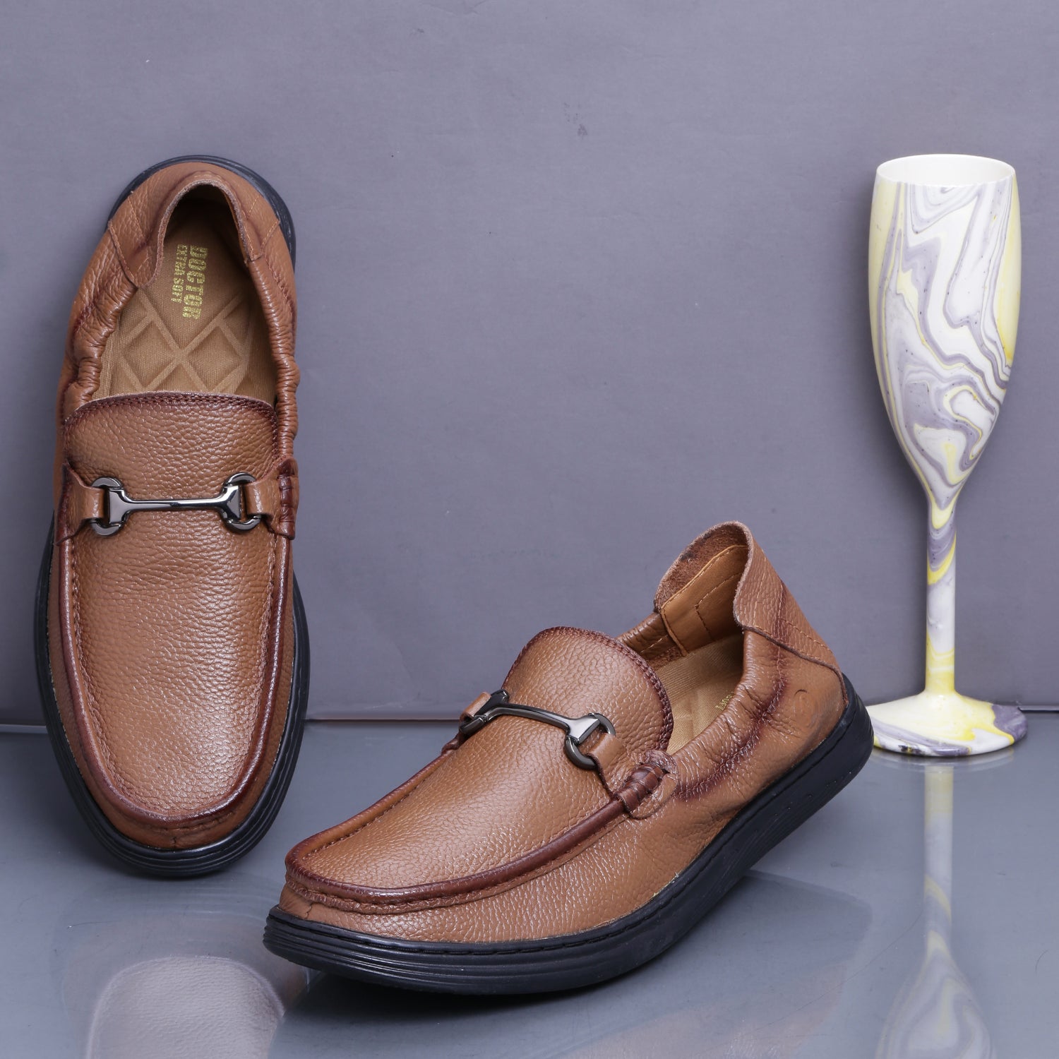 DOCTOR EXTRA SOFT D-806 Classic Genuine Leather Formal Shoes for Men with Memory Foam Cushion| Ultra Lightweight & Comfortable|Stylish & Flexible|Parties,Occasions,Office,Wedding,Casual|Black Slip On