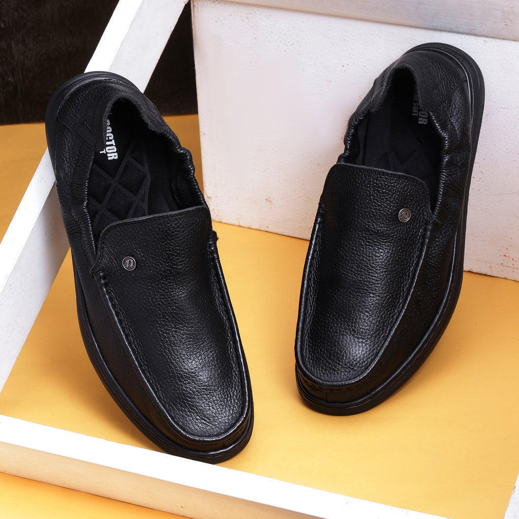 DOCTOR EXTRA SOFT D-805 Classic Genuine Leather Formal Shoes for Men with Memory Foam Cushion| Ultra Lightweight & Comfortable|Stylish & Flexible|Parties,Occasions,Office,Wedding,Casual|Black Slip On