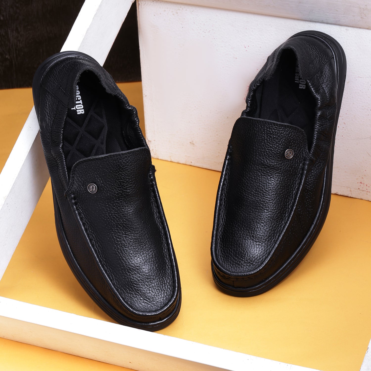 DOCTOR EXTRA SOFT D-805 Classic Genuine Leather Formal Shoes for Men with Memory Foam Cushion| Ultra Lightweight & Comfortable|Stylish & Flexible|Parties,Occasions,Office,Wedding,Casual|Black Slip On