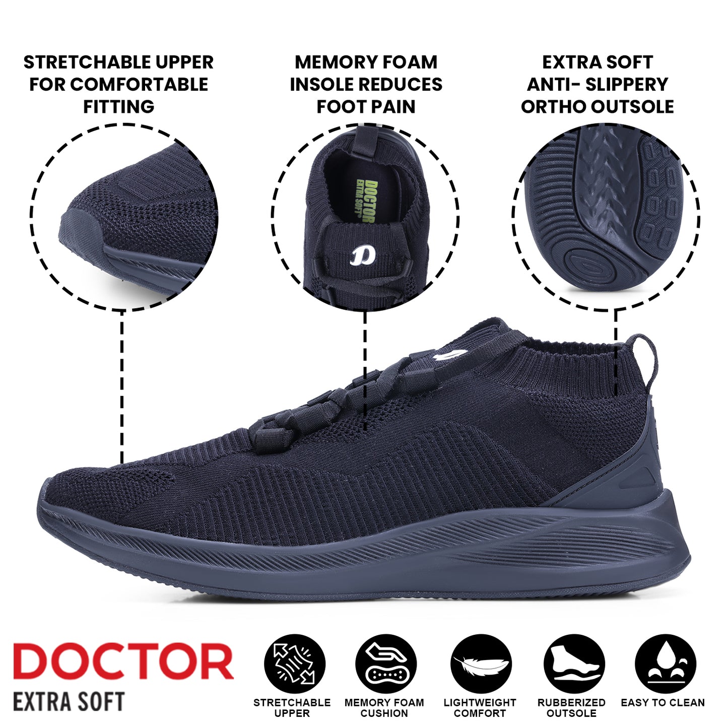 DOCTOR EXTRA SOFT D-2007 Men's Sports Shoes with Memory Foam Cushioned Insole| Running Walking Gym Training Jogging Athletics| Comfortable & Stylish| Casual & Lightweight| Slipon Sneaker Gent's Boy's