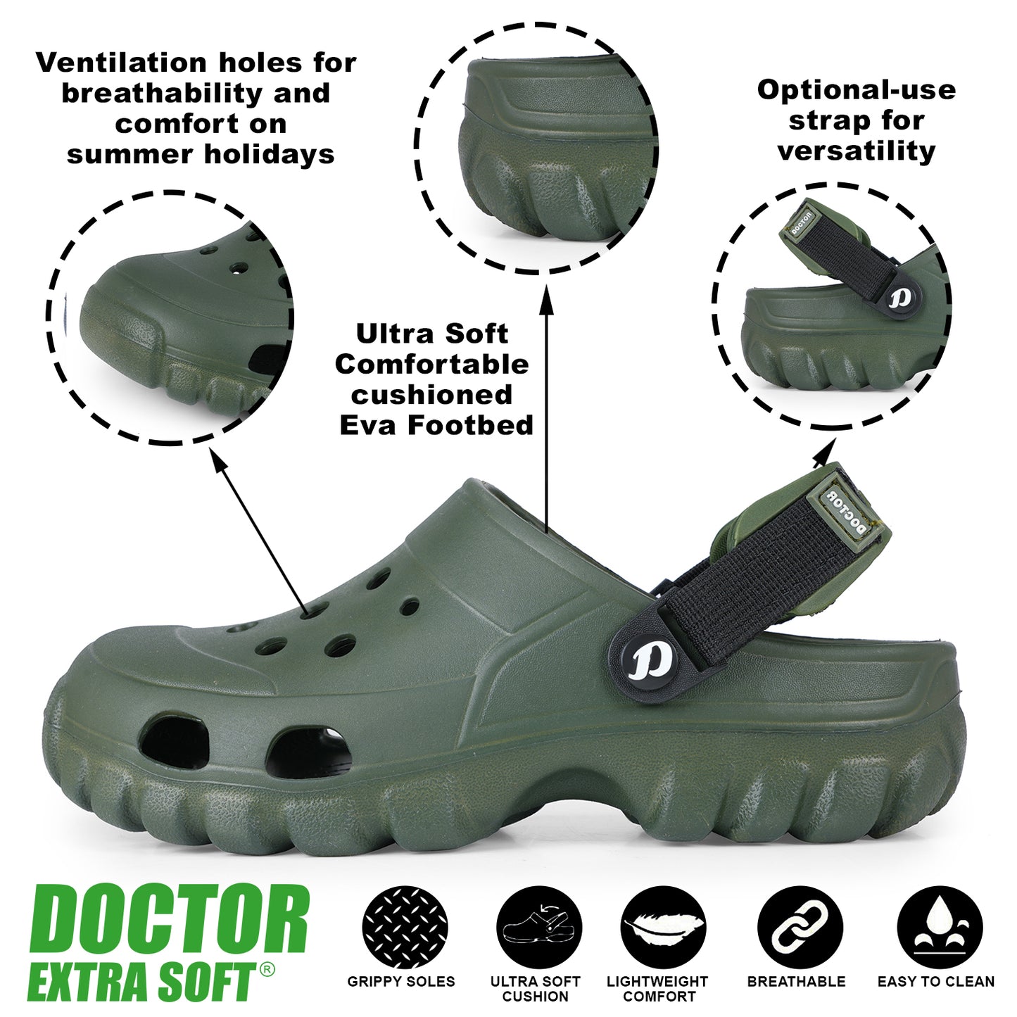DOCTOR EXTRA SOFT D-546 Men's Classic Casual Sports Clogs/Sandals with Adjustable Back Strap for Adult | Comfortable & LightWeight| Stylish & Anti-Skid|Waterproof & Everyday Use Mules for Gents & Boys