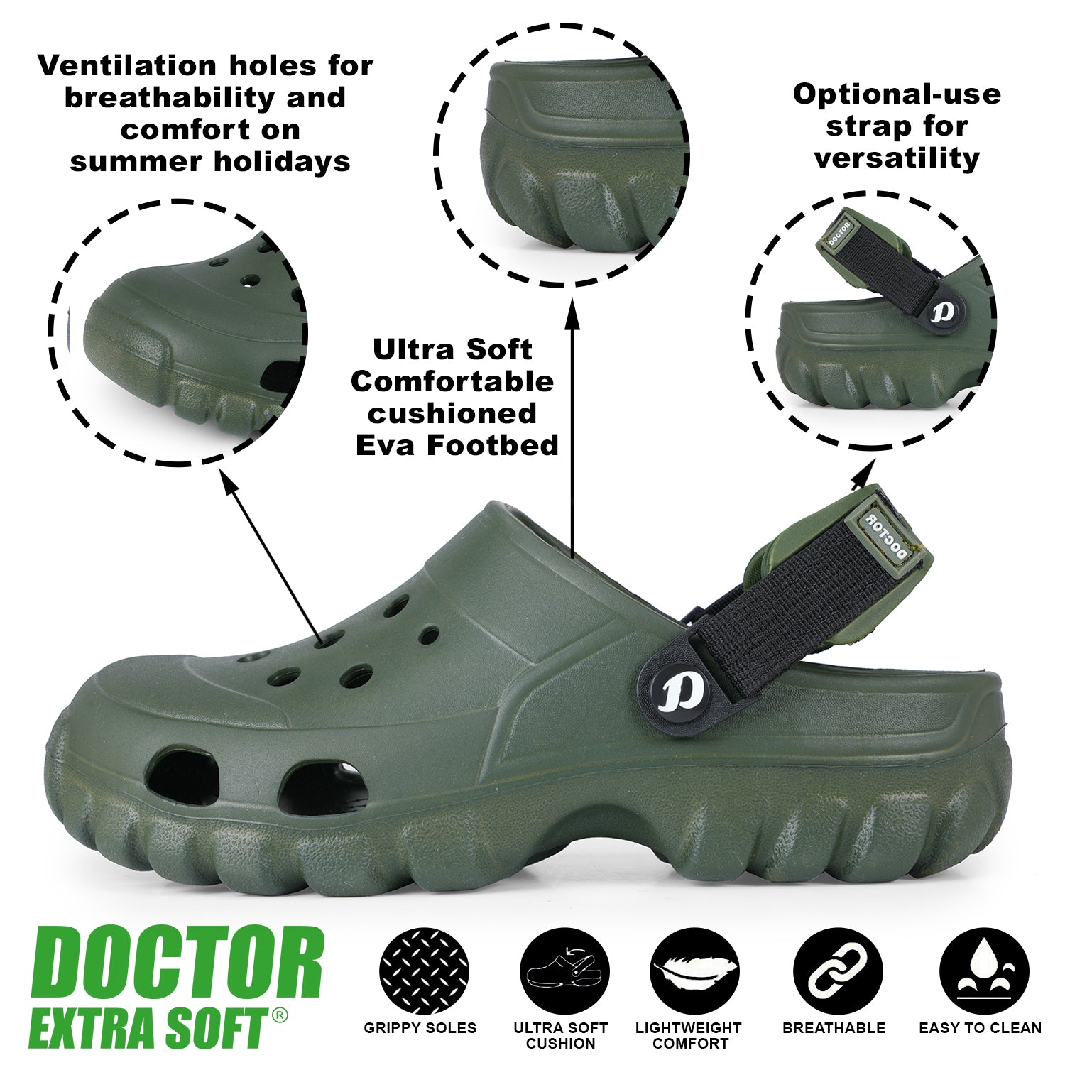 DOCTOR EXTRA SOFT D-546 Men's Classic Casual Sports Clogs/Sandals with Adjustable Back Strap for Adult | Comfortable & LightWeight| Stylish & Anti-Skid|Waterproof & Everyday Use Mules for Gents & Boys
