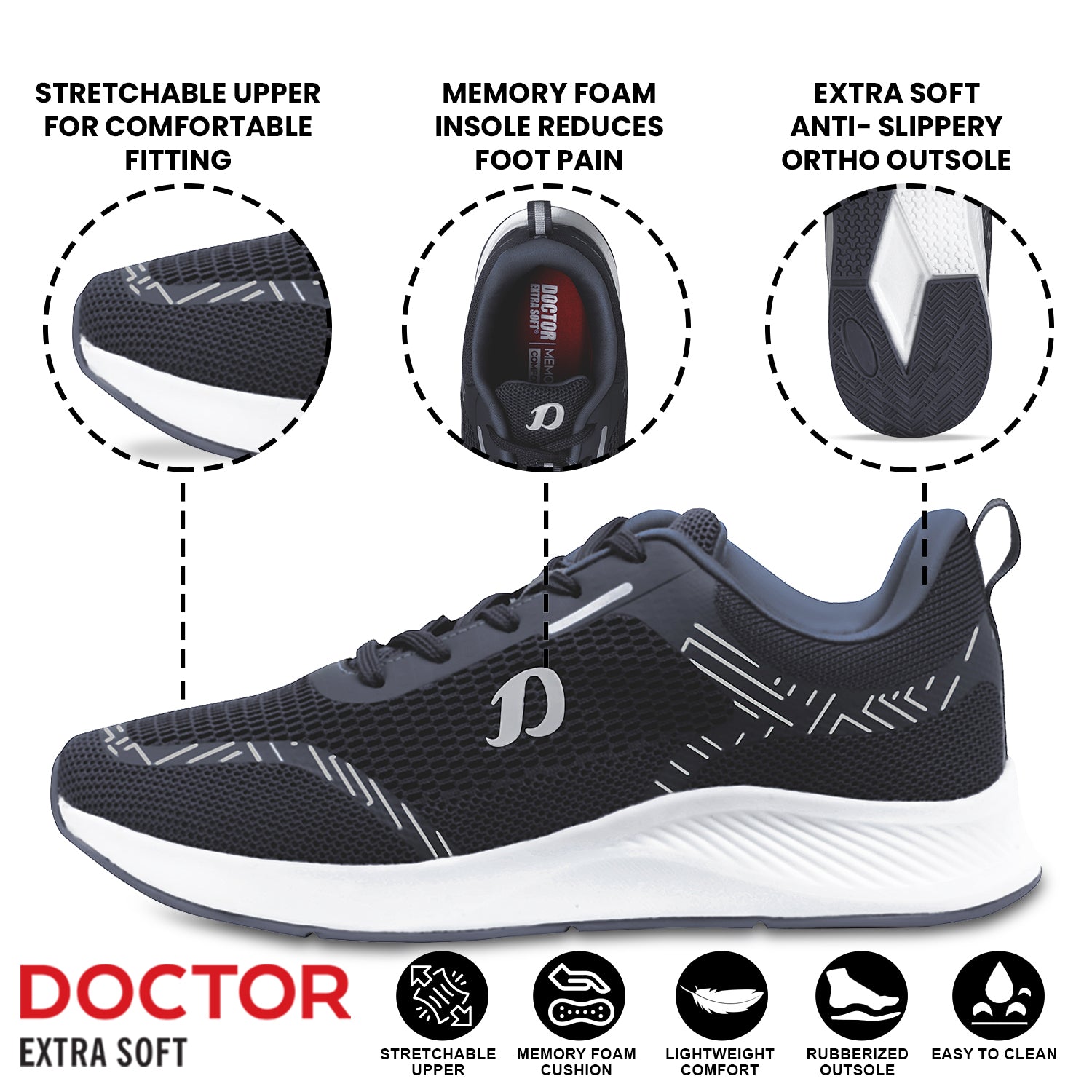 DOCTOR EXTRA SOFT D-2010 Mens Running Shoe with Memory Foam Insole & Ultrasoft Outsole|Sports,Gym,Training,Walking,Jogging,Casual,Athletics|Lightweight & Comfortable|Slipon Sneaker Lace-Up Gents Boys