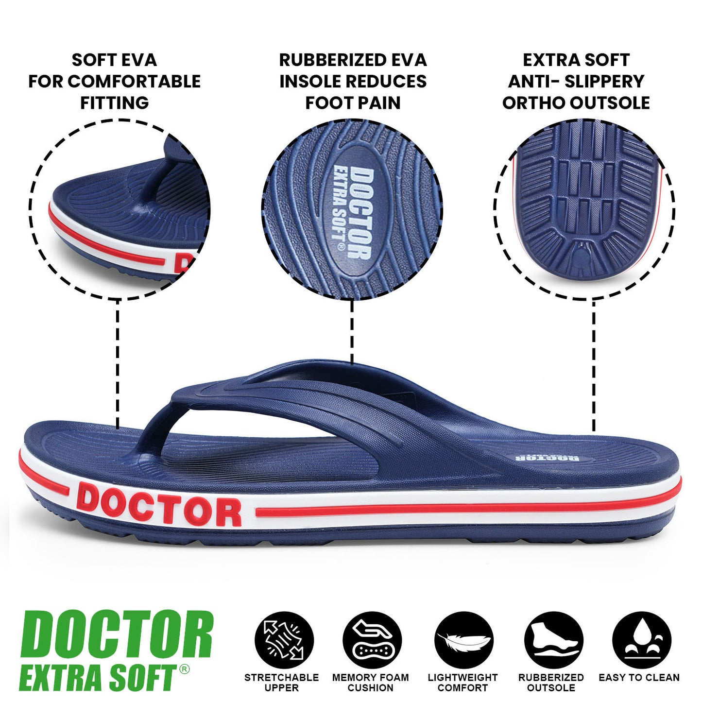 DOCTOR EXTRA SOFT D-553 Men's Classic & Premium Casual Flip Flops with Soft Acupressure for Adult | Comfortable & LightWeight| Stylish & Anti-Skid |Waterproof Everyday Cushion Slippers for Gents/Boys