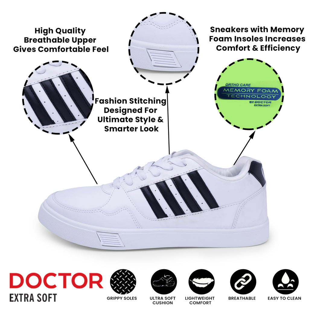 DOCTOR EXTRA SOFT D-2004 Sneakers Casual Shoes for Men with Memory Foam Cushion Insole| Basics & Stylish| Lightweight & Comfortable| Slip-Resistance & Breathable| Walking Lace-Up Slip Ons Gents Boys
