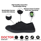 DOCTOR EXTRA SOFT D-3004 Uniform Tennis Canvas School Shoes with Laces Black & White for Boys & Girls | Memory Foam Cushion & Anti-Bacterial Technology| Lightweight | Comfortable| Durable & Anti-Skid