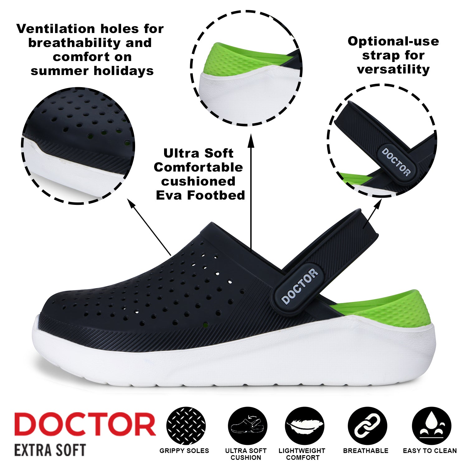 DOCTOR EXTRA SOFT D-509 Unisex-Child Kids Classic Ultra Soft Clogs/Sandals with Adjustable Back Strap| Comfortable & Lightweight| Stylish & Anti-Skid| Indoor & Outdoor Casual Sports Mules Boys/Girls