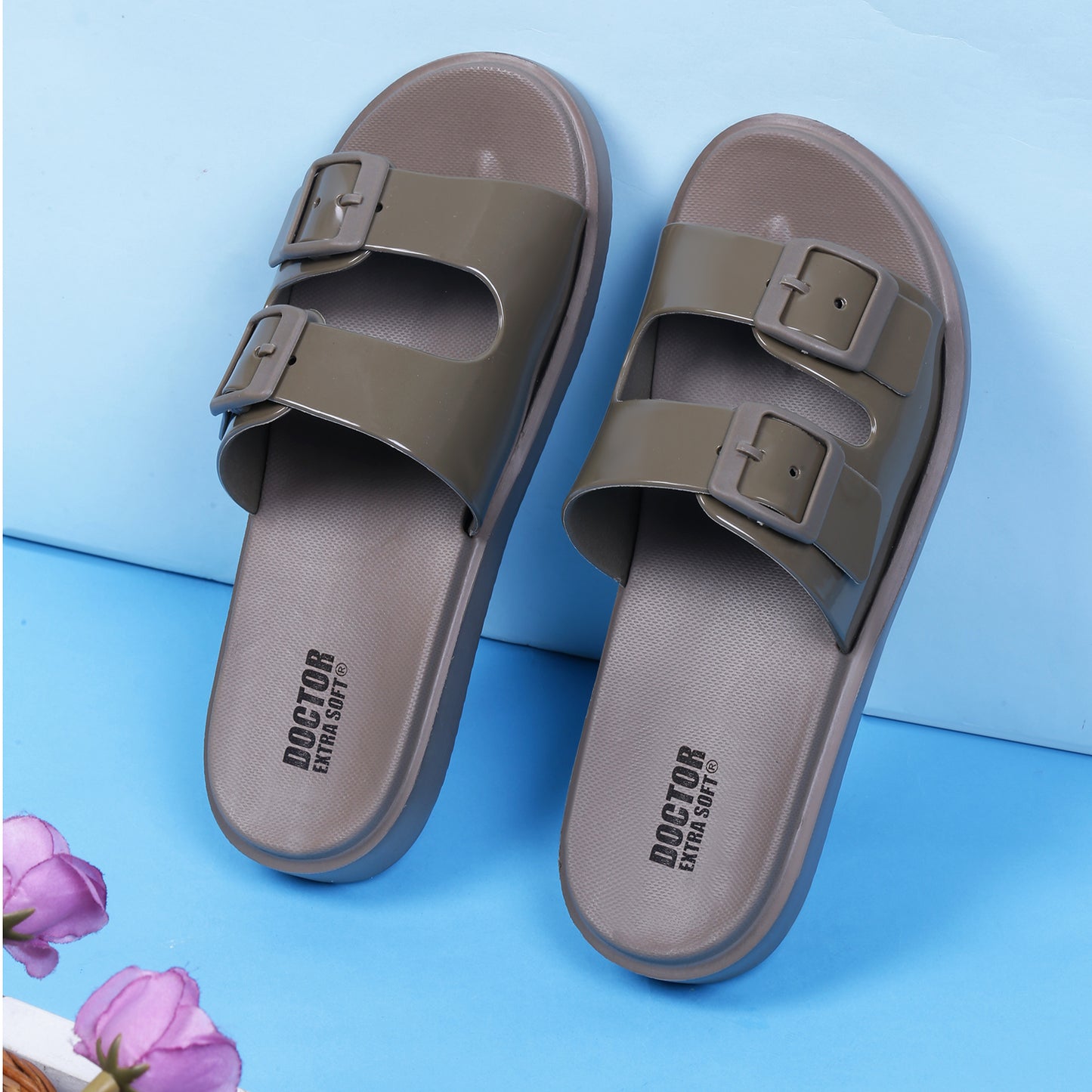 DOCTOR EXTRA SOFT D-523 Women's Classic Cushion Sliders/Slippers with Adjustable Buckle Strap for Adult | Comfortable & LightWeight| Stylish & Anti-Skid| Waterproof & Everyday Flip Flops Ladies/Girls