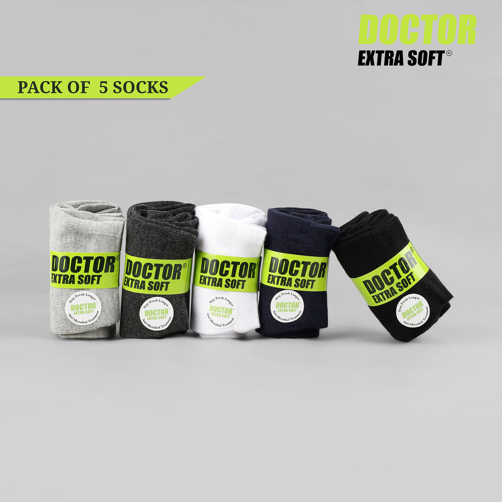 DOCTOR EXTRA SOFT D-302 Men's Premium Cushioned Cotton Ankle Socks| Half Terry,Odour-Free & Breathable| Ideal For Sports,Sneaker,Running,GymTraining,Athletic| Everyday Use Gent's/Boys PACK OF 5 (Free Size)