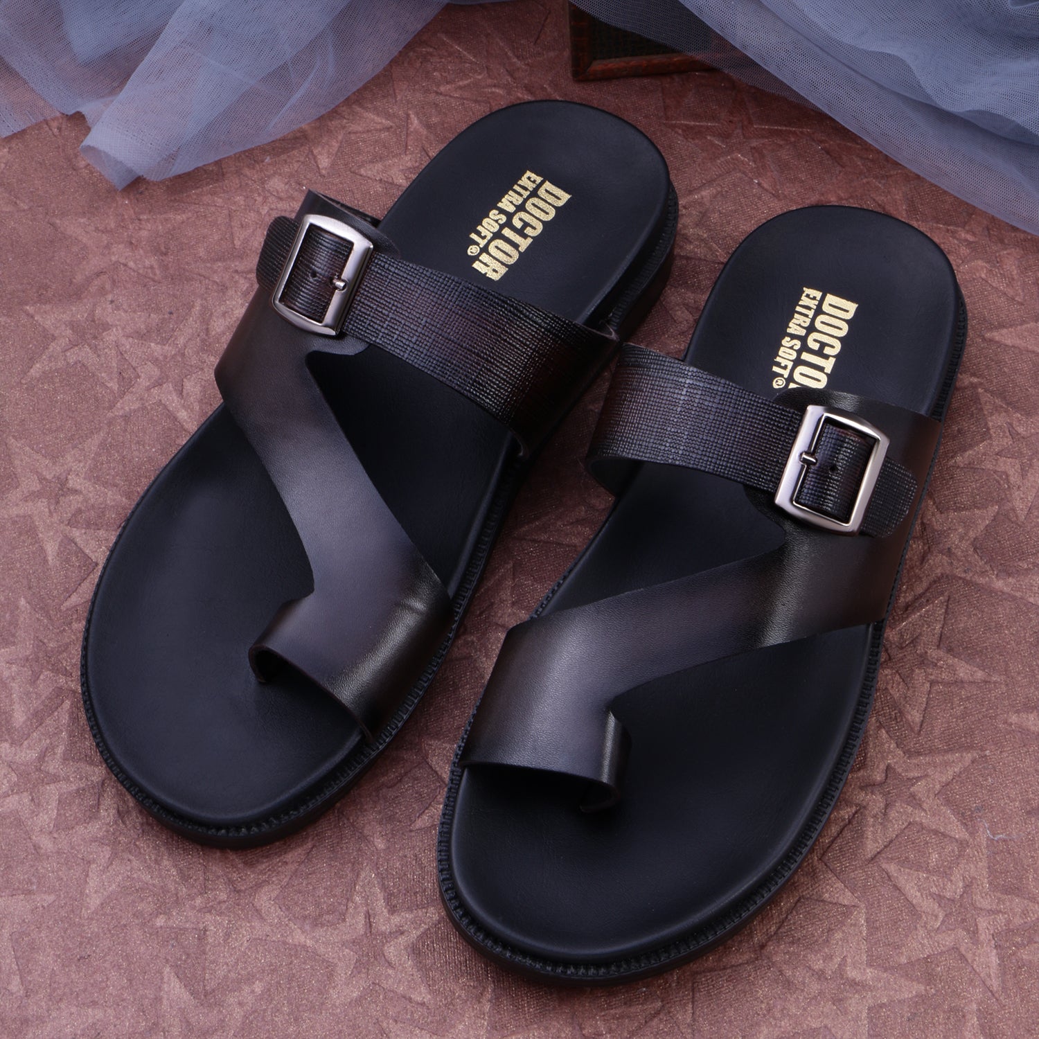 Doctor Extra Soft F-1 , Men's Classic Casual Original Leather Thong Black/Brown Sandals/Chappals with Memory Foam Cushion| Stylish & Non-Slip|Comfortable & Lightweight |Flip flops Slippers Gents & Boys