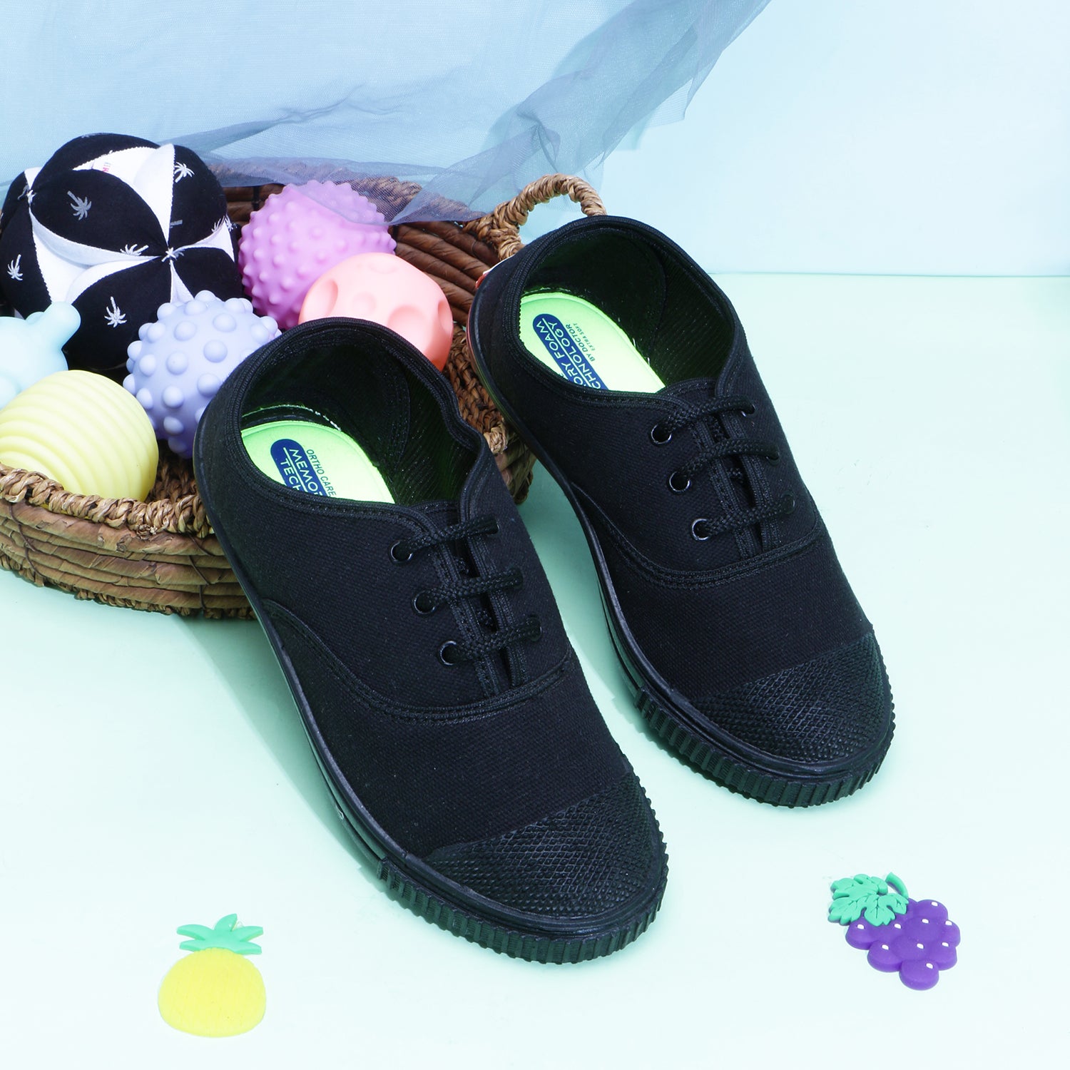 DOCTOR EXTRA SOFT D-3004 Uniform Tennis Canvas School Shoes with Laces Black & White for Boys & Girls | Memory Foam Cushion & Anti-Bacterial Technology| Lightweight | Comfortable| Durable & Anti-Skid