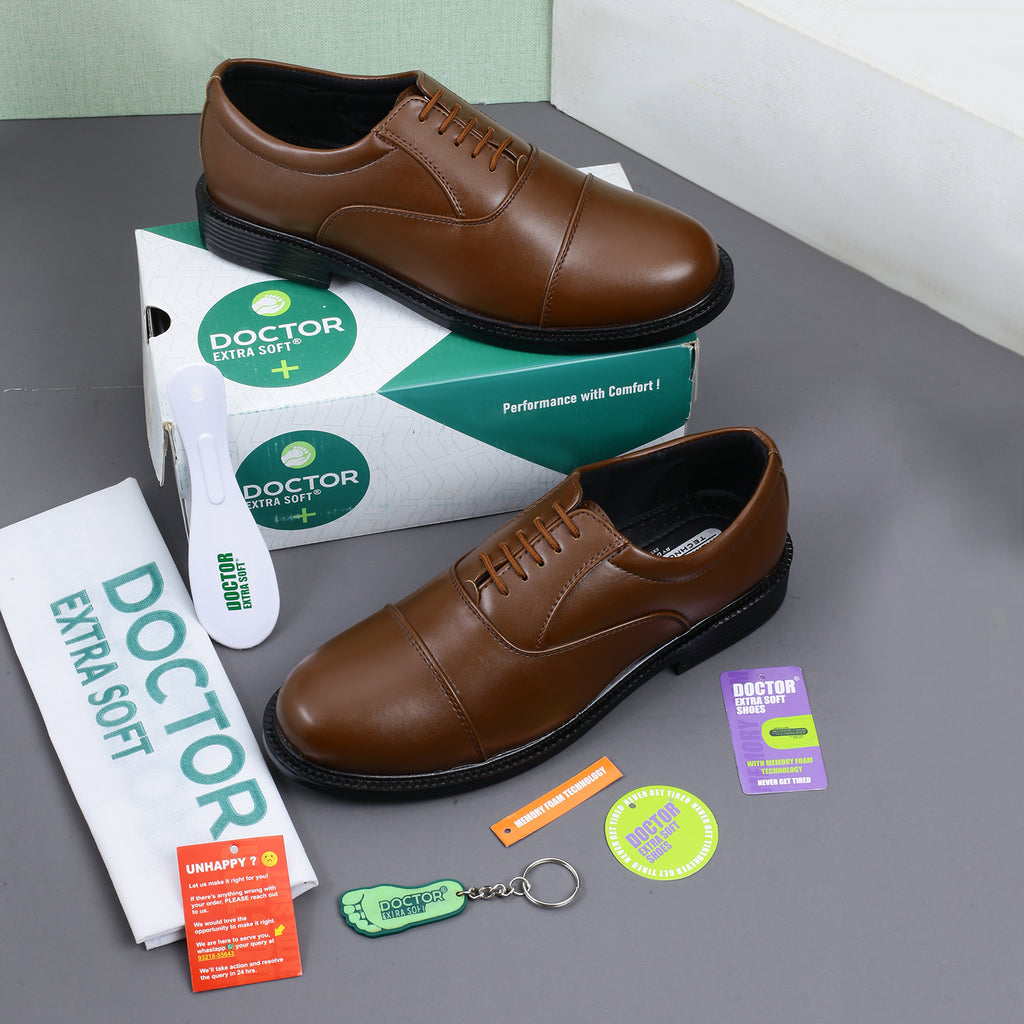 DOCTOR EXTRA SOFT D-801 Mens Classic Oxford Memory Foam Shoe for Uniform Dress, Black Formal, Office, Party,Wedding| Lightweight & Comfortable| Premium PU Grip Sole Derby Slip on Lace Up Gents & Boys