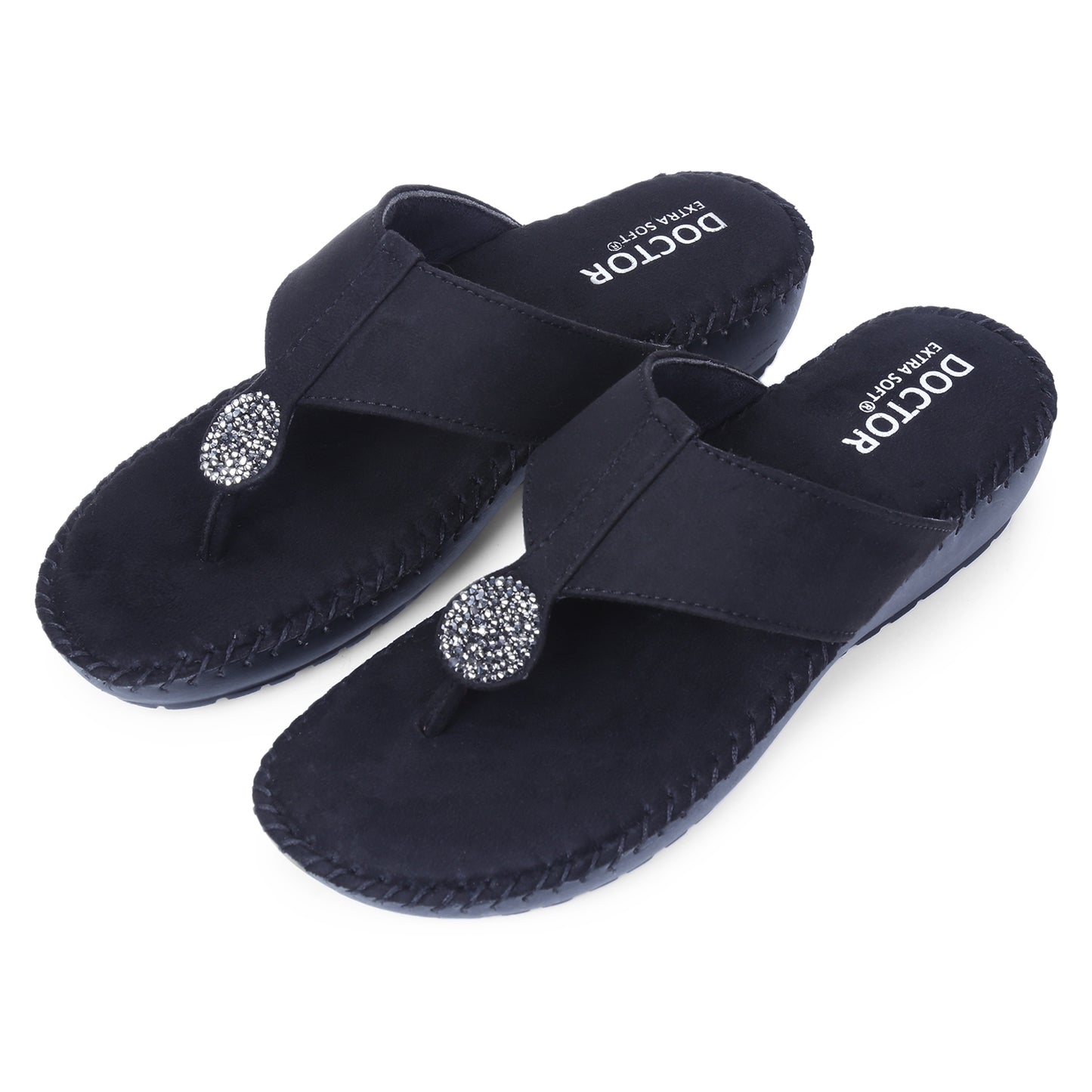DOCTOR EXTRA SOFT D-612 Women's Flat Memory Foam Slippers/Flip-Flops Fancy Fashion Stylish Jewels Casual Comfortable Diabetic Orthopedic Orthocare Lightweight Synthetic Slipon Chappal for Girls/Ladies