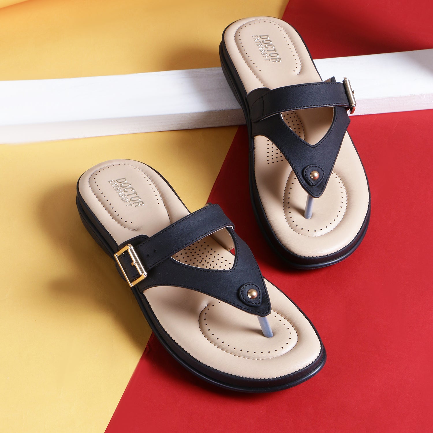 OCTOR EXTRA SOFT Women's Flat Comfortable Memory Foam Slippers/Flip-Flops Fashion Stylish Casual Diabetic Orthopedic Lightweight Synthetic Slip-on Sandals with Adjustable Strap for Girls/LadiesD-623