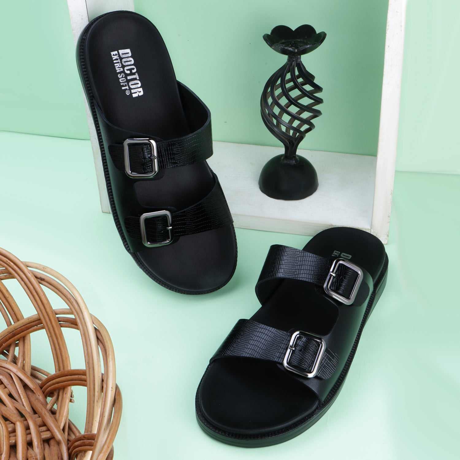 DOCTOR EXTRA SOFT Men's Classic Casual Original Leather Thong Black/Brown Sandals/Chappals with Memory Foam Cushion| Stylish & Non-Slip|Comfortable & Lightweight |Flip flops Slippers Gents & Boys F-7