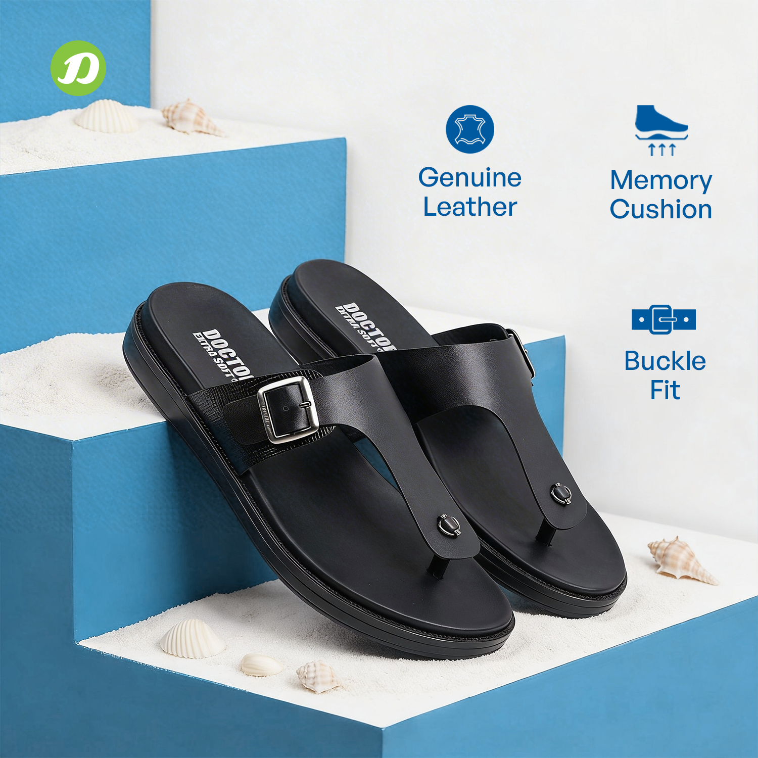 OCTOR EXTRA SOFT Men's Classic Casual Original Leather Thong Black/Brown Sandals/Chappals with Memory Foam Cushion| Stylish & Non-Slip|Comfortable & Lightweight |Flip flops Slippers Gents & Boys F-3